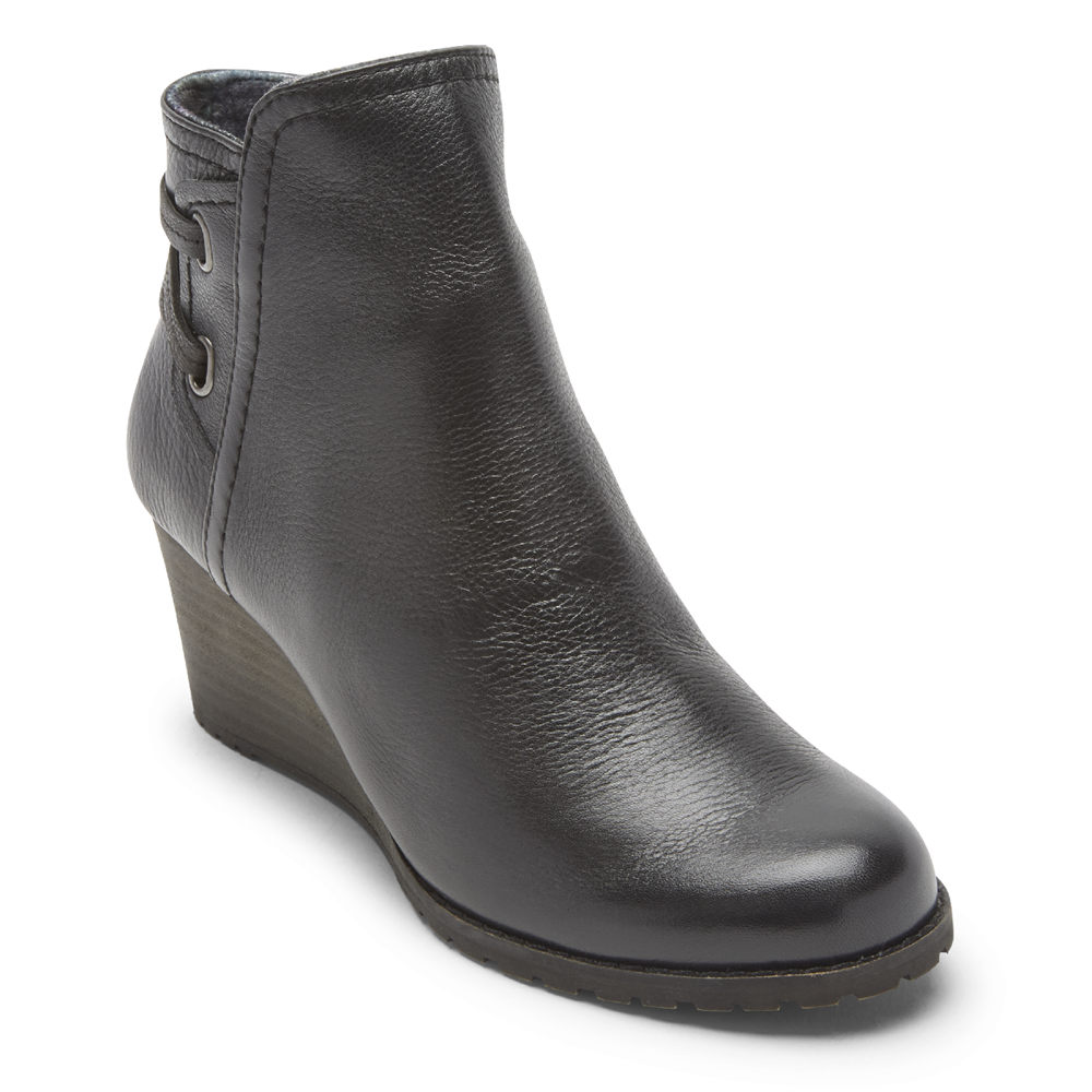 Rockport Boots For Womens Black - Cobb Hill Lucinda Back Tie - UC5629143